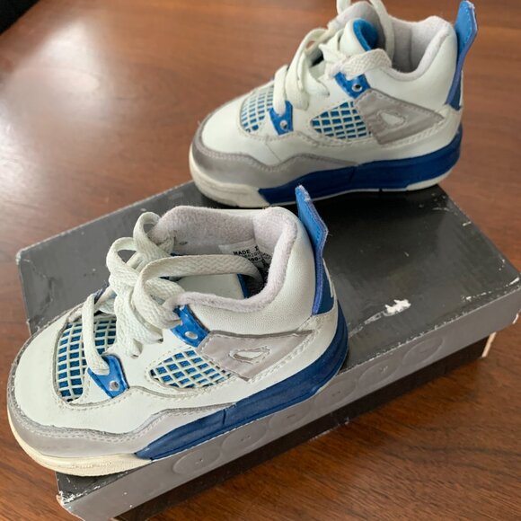 Vintage Boys Jordan 4 Retro Toddler Size 4C in Military Blue N Grey - Picture 2 of 15